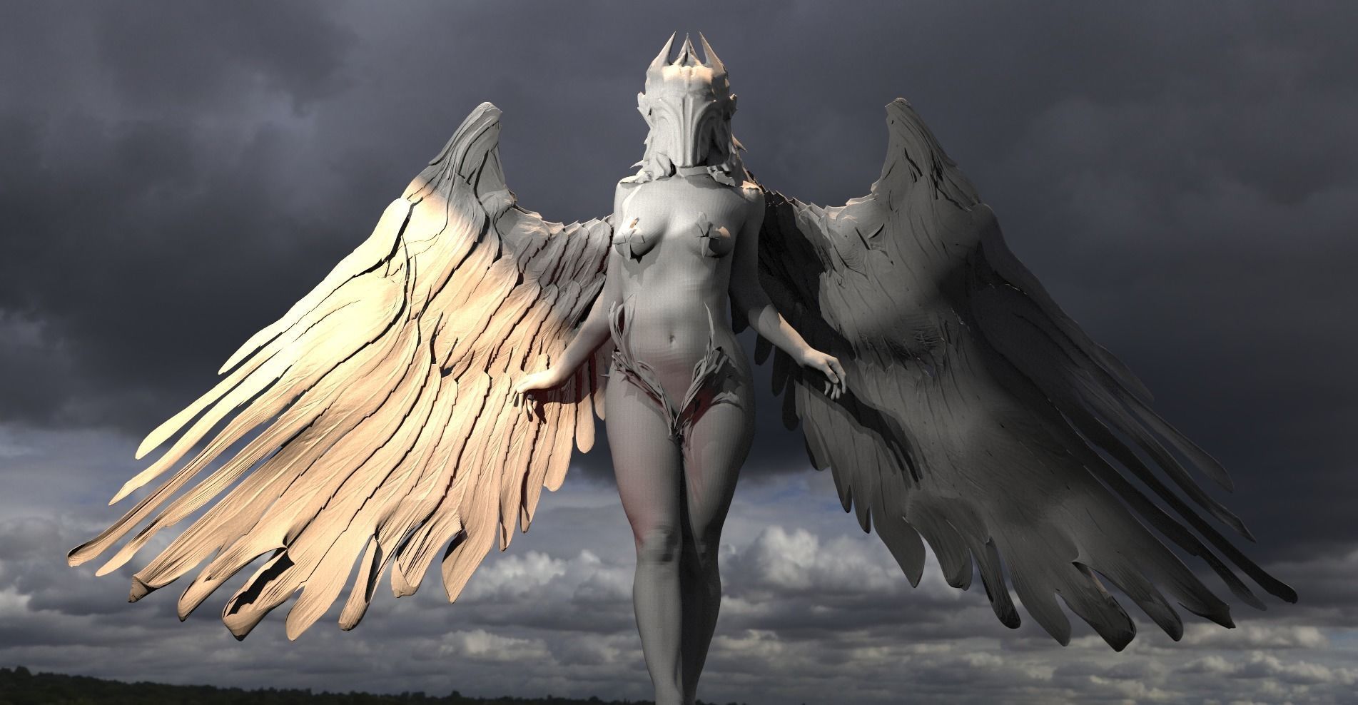 Valkyrie statue Winged 4 3D model_1
