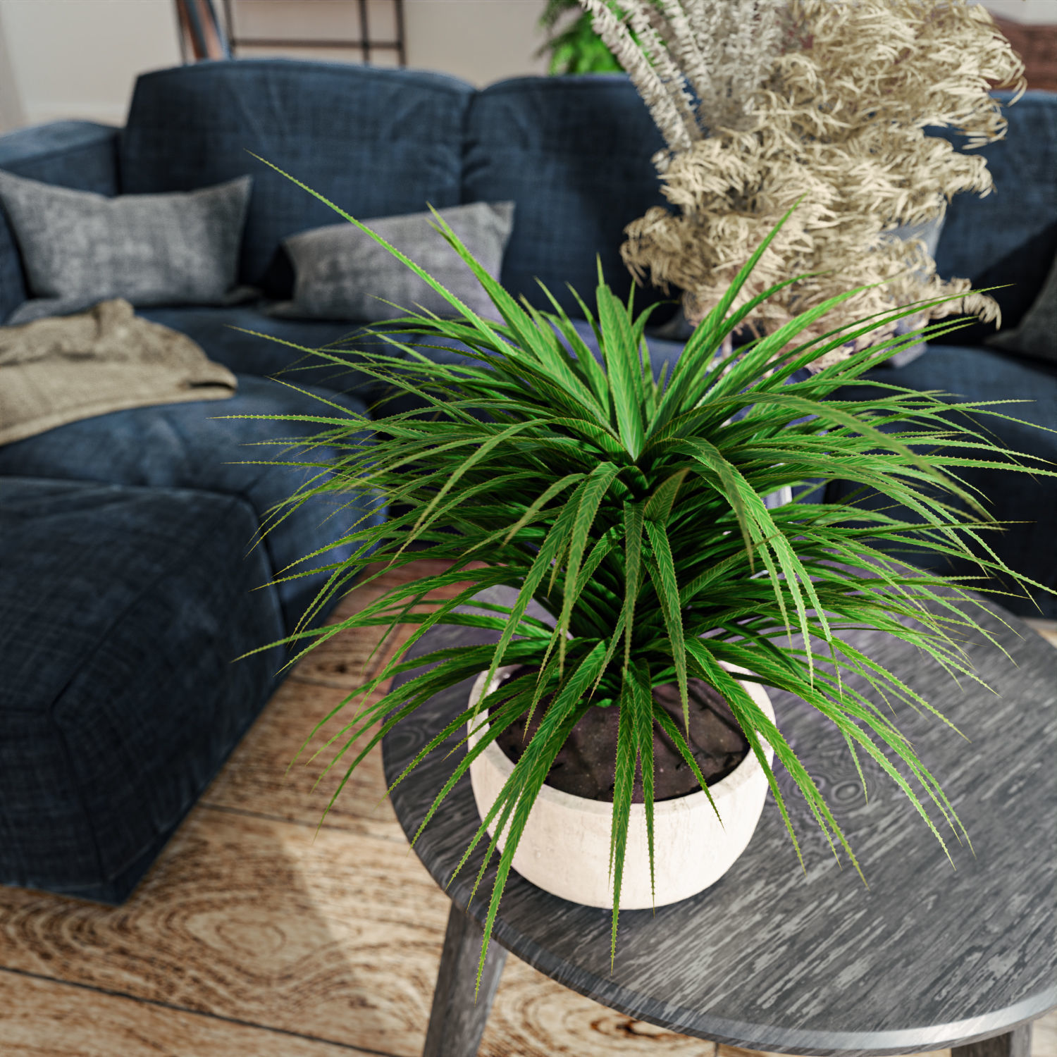 Realistic Room living and dining with stairs 3D model_4