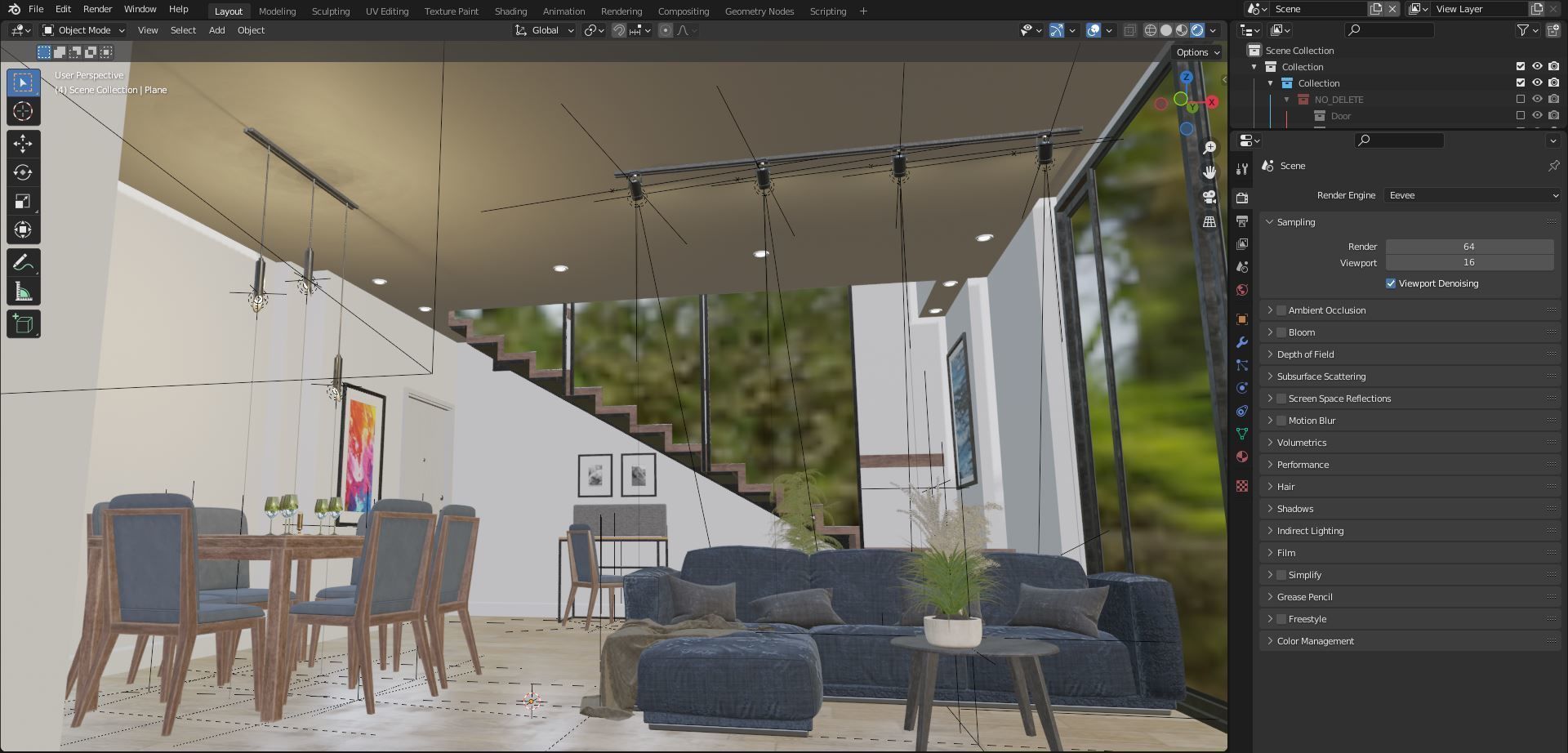 Realistic Room living and dining with stairs 3D model_5