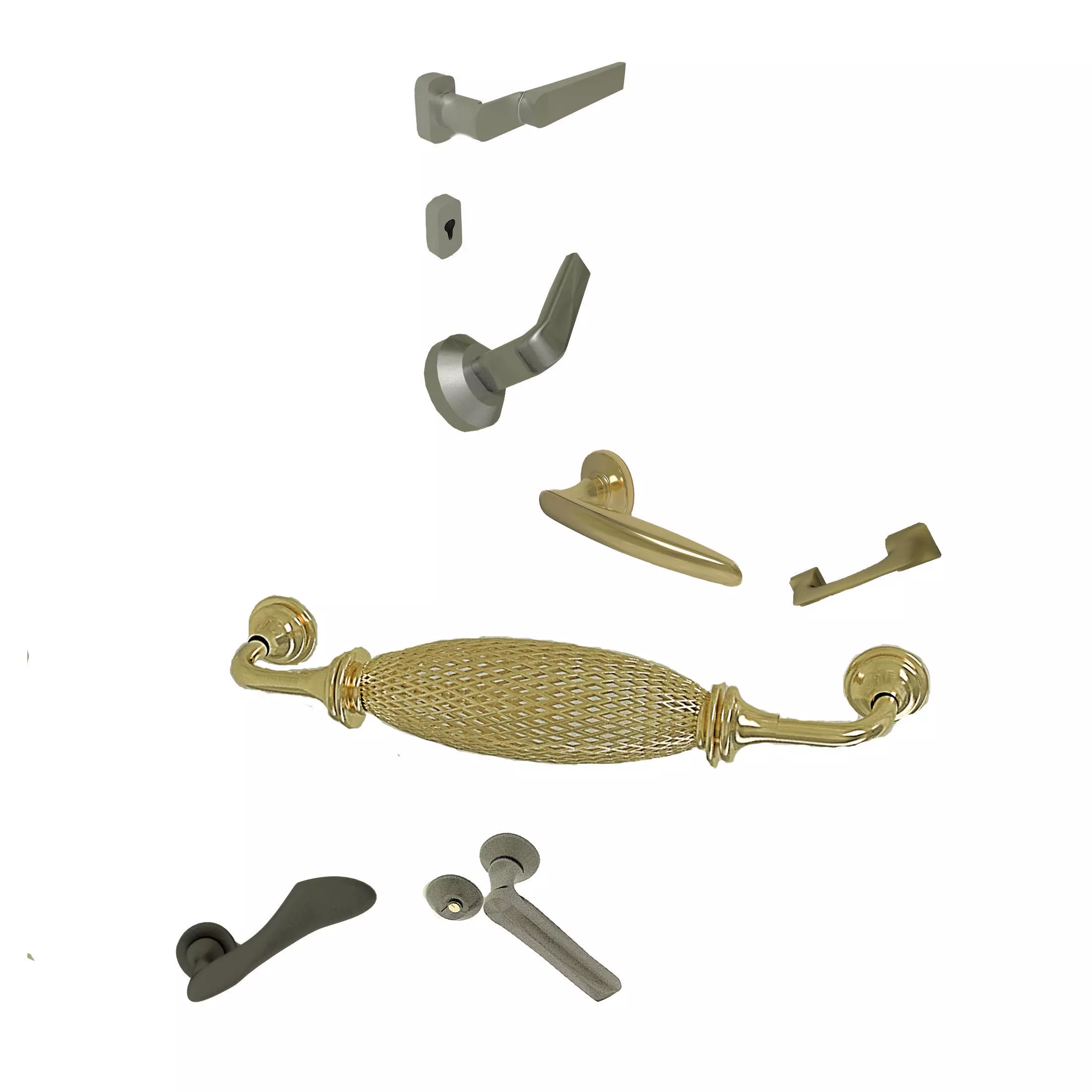Doorknobs gold handle on wall 3D model