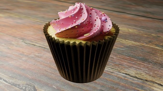 cupcake on wooden table Free 3D model