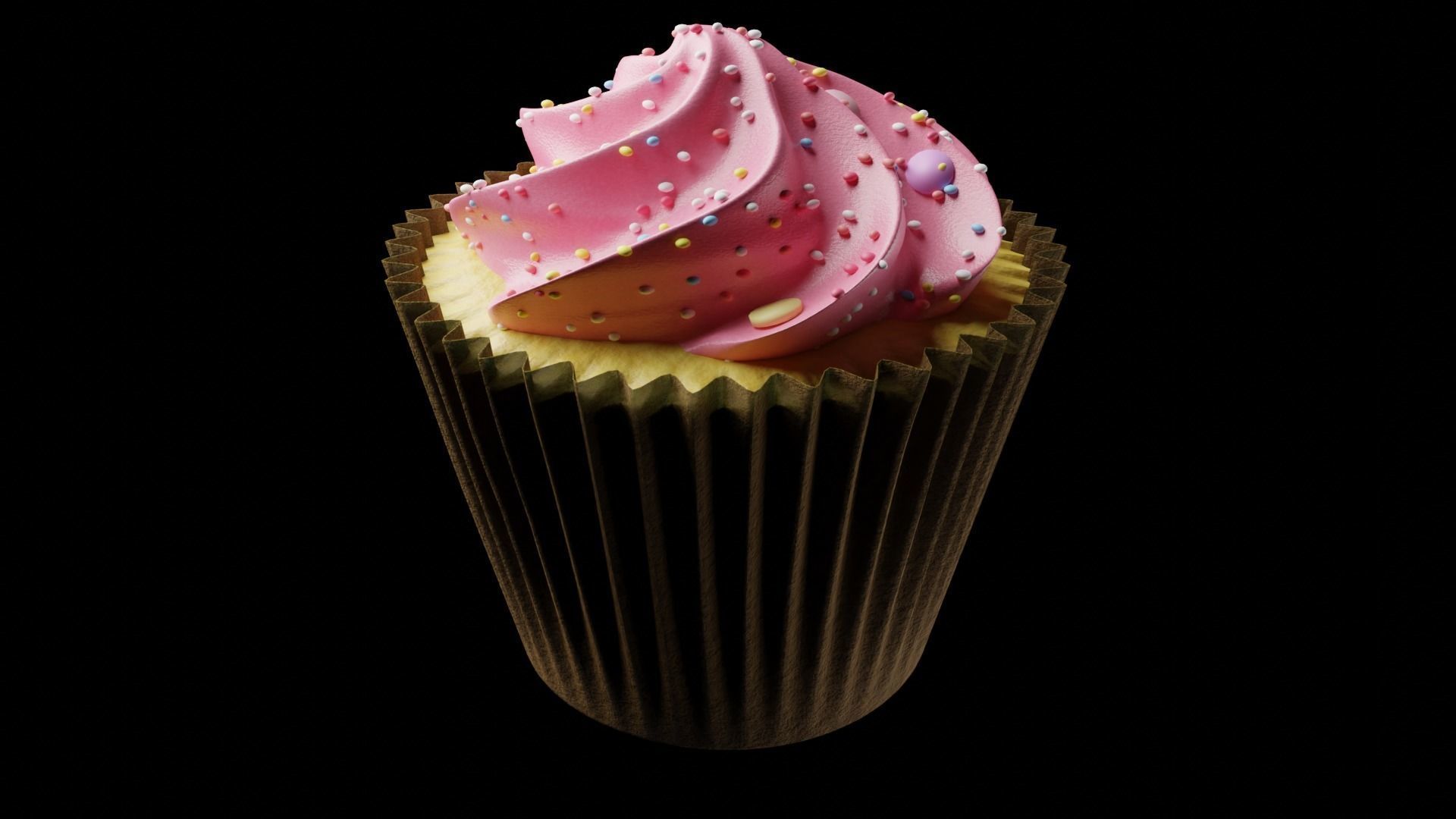 cupcake on wooden table Free 3D model_1