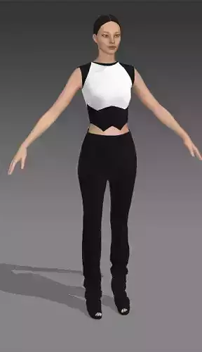 TWO PIECES BLOUSE AND PANT BLACK AND WHITE COLOR BLOCK CHIC LOOK