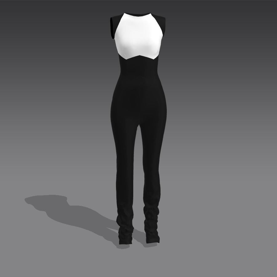 JUMPSUIT BLACK AND WHITE COLOR BLOCK MODERN ELEGANCE LOOK 3D model_1