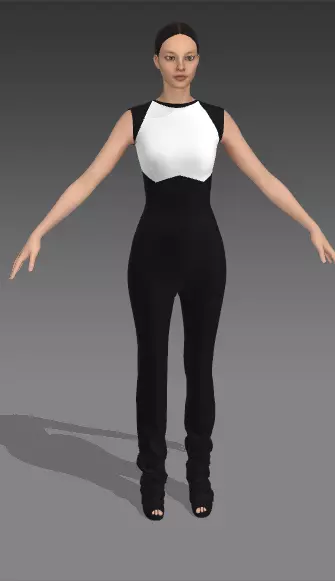 JUMPSUIT BLACK AND WHITE COLOR BLOCK MODERN ELEGANCE LOOK 3D model_0