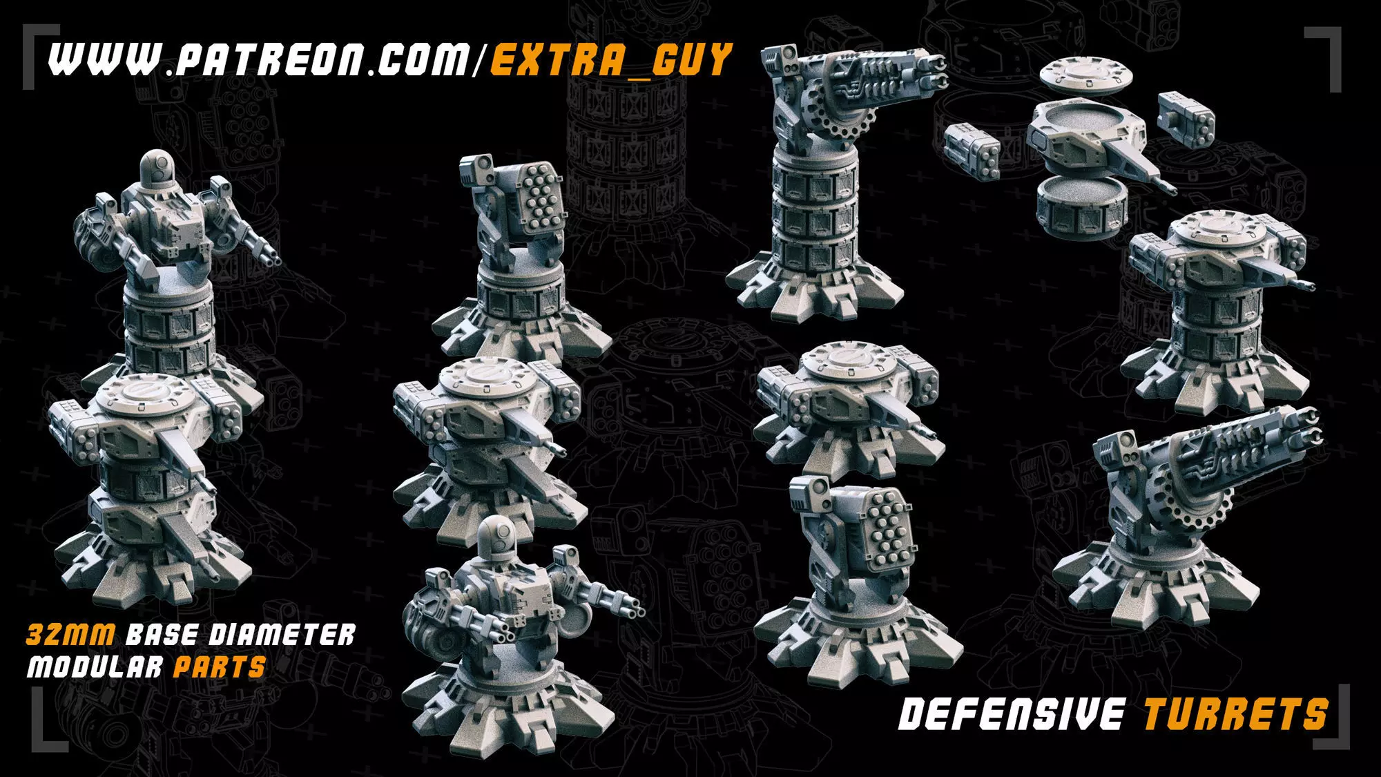 Defensive Turrets 50mm height 3D Printable 3D print model_0