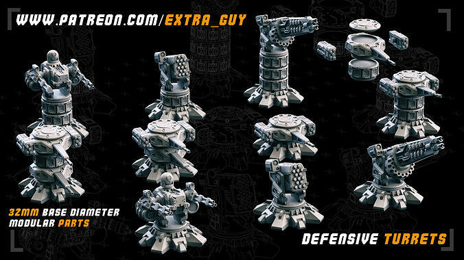 Defensive Turrets 50mm height 3D Printable 3D print model
