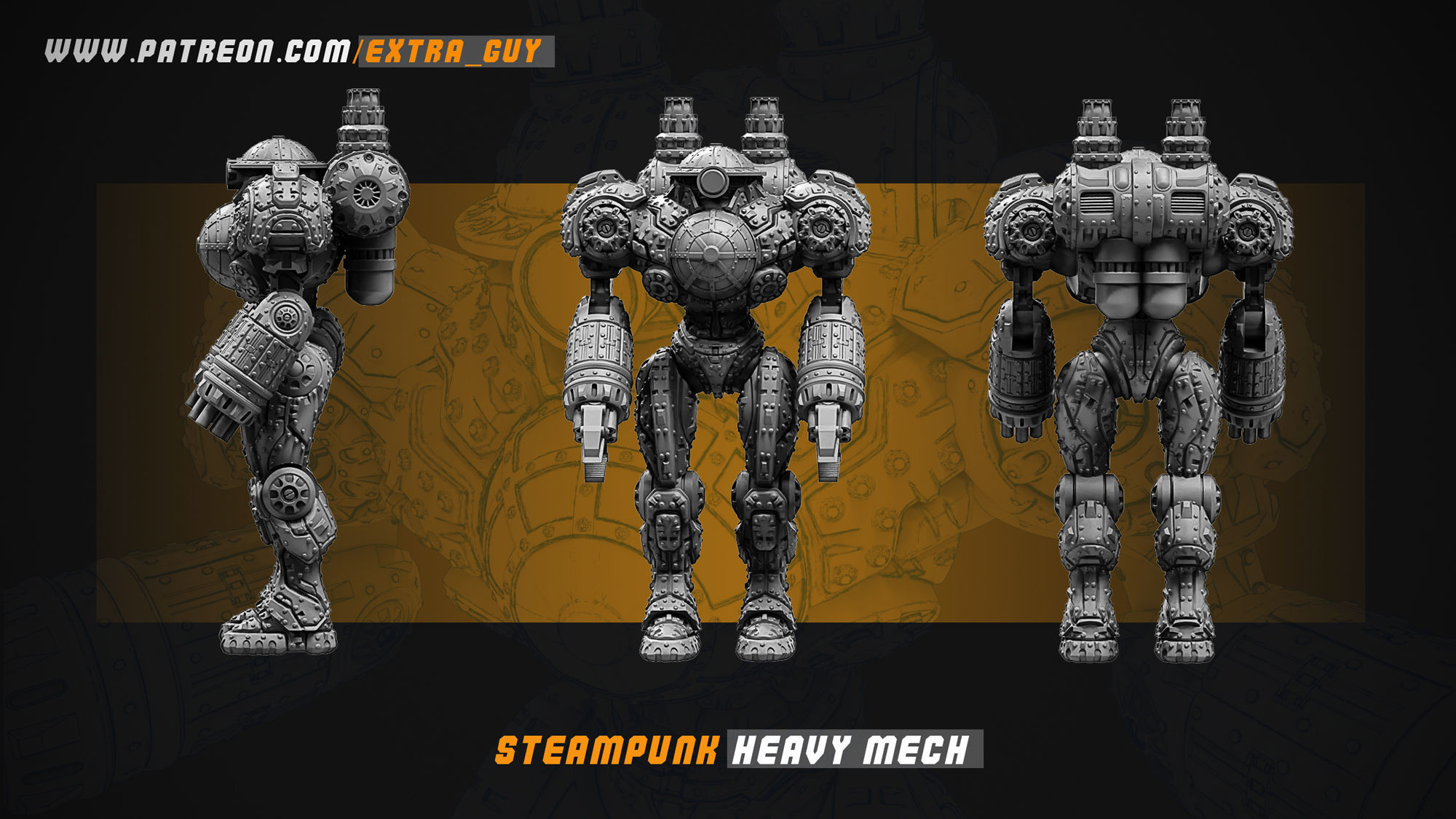Steampunk Heavy Mech 100mm and 140mm 3D Printable 3D print model_1