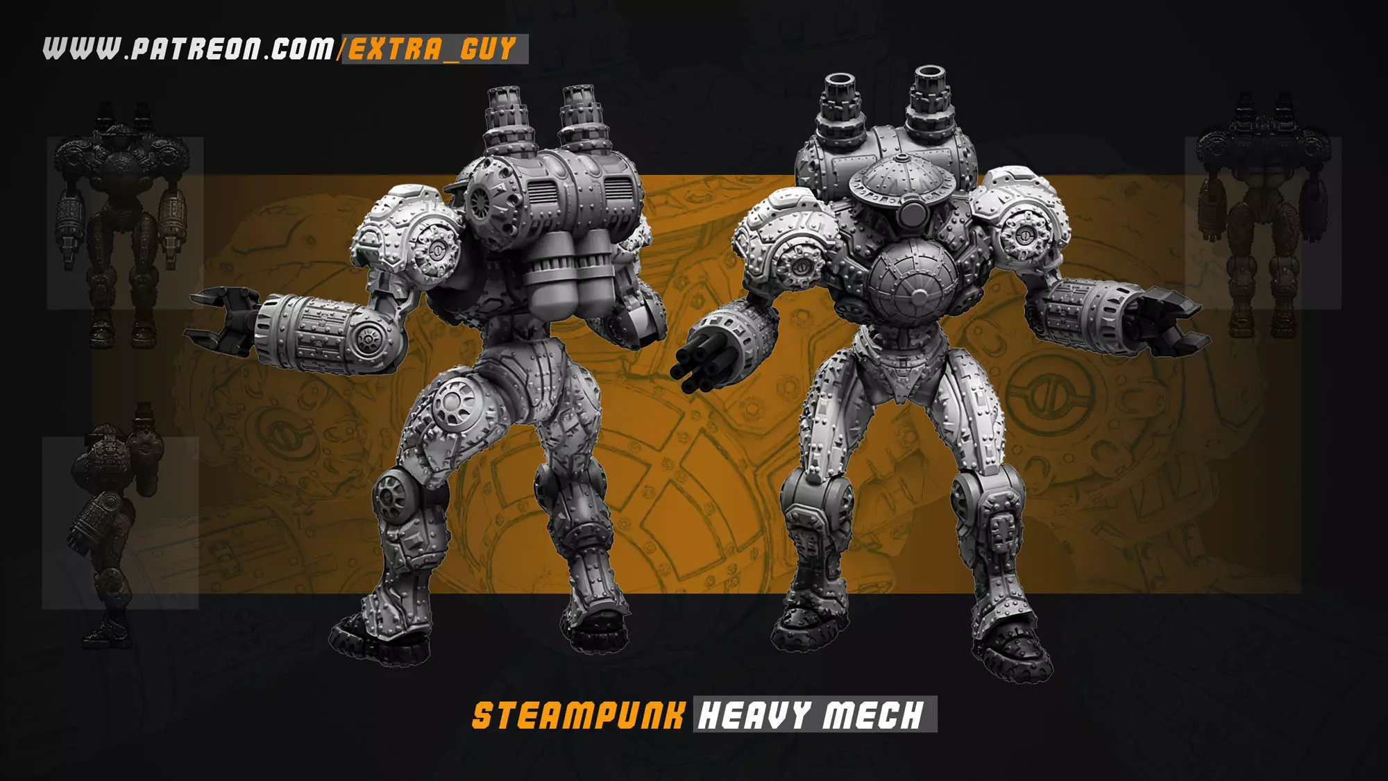 Steampunk Heavy Mech 100mm and 140mm 3D Printable 3D print model_0