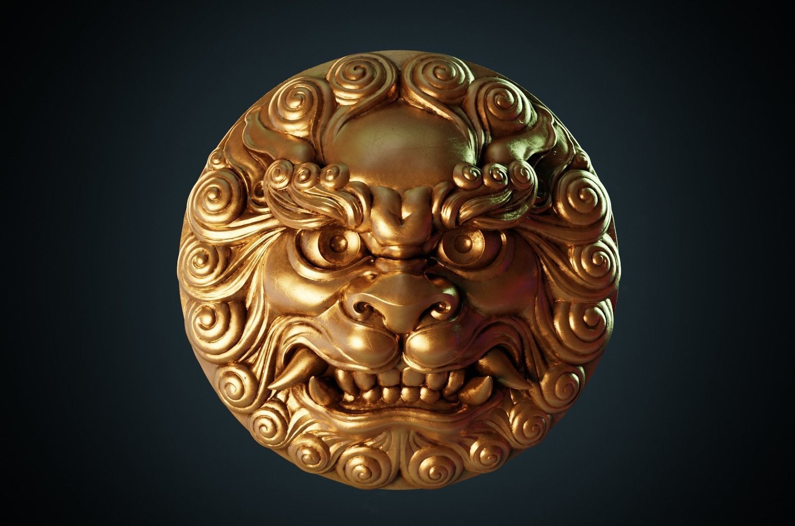 Ancient Chinese traditional culture lion head relief shield 3D model_23