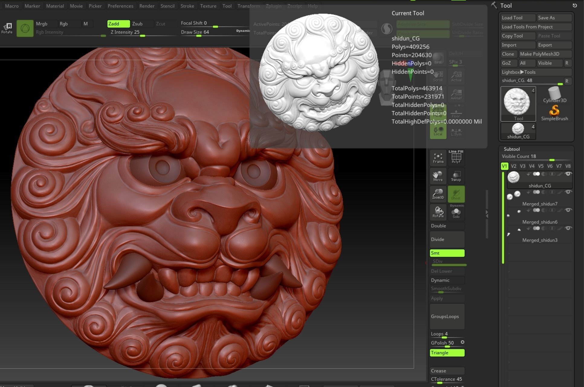 Ancient Chinese traditional culture lion head relief shield 3D model_6