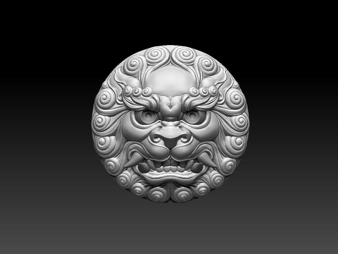 Ancient Chinese traditional culture lion head relief shield 3D model_11