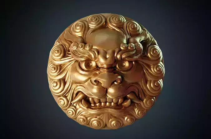 Ancient Chinese traditional culture lion head relief shield