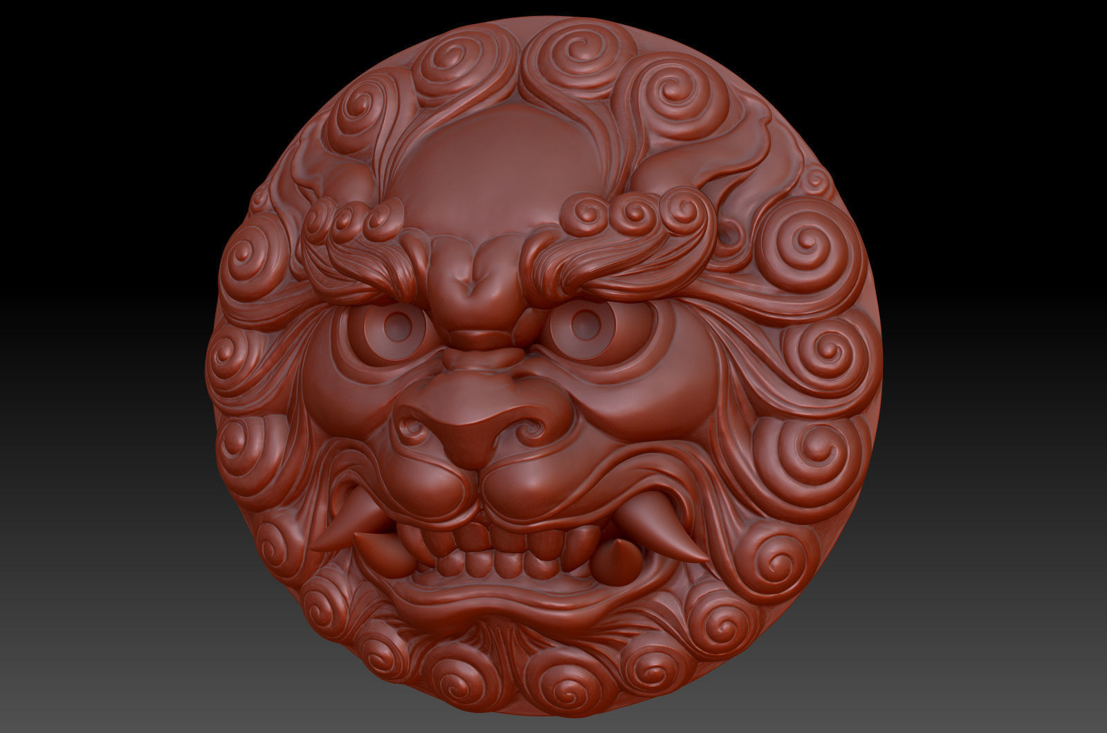 Ancient Chinese traditional culture lion head relief shield 3D model_8