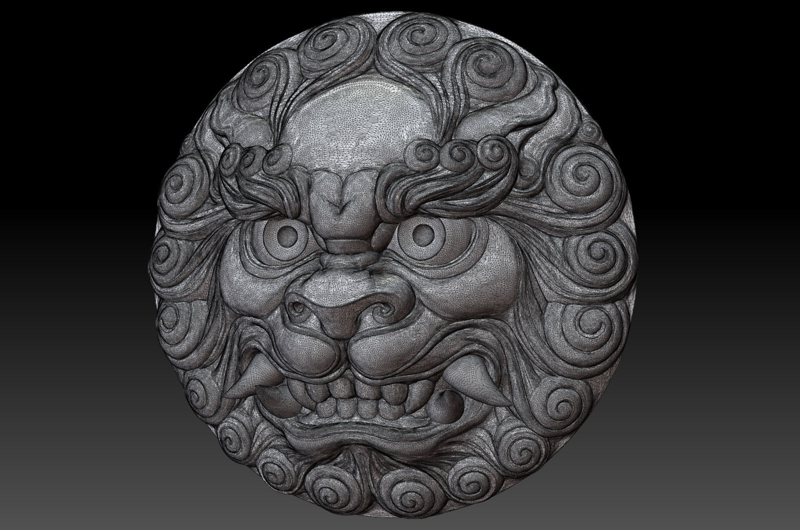 Ancient Chinese traditional culture lion head relief shield 3D model_14