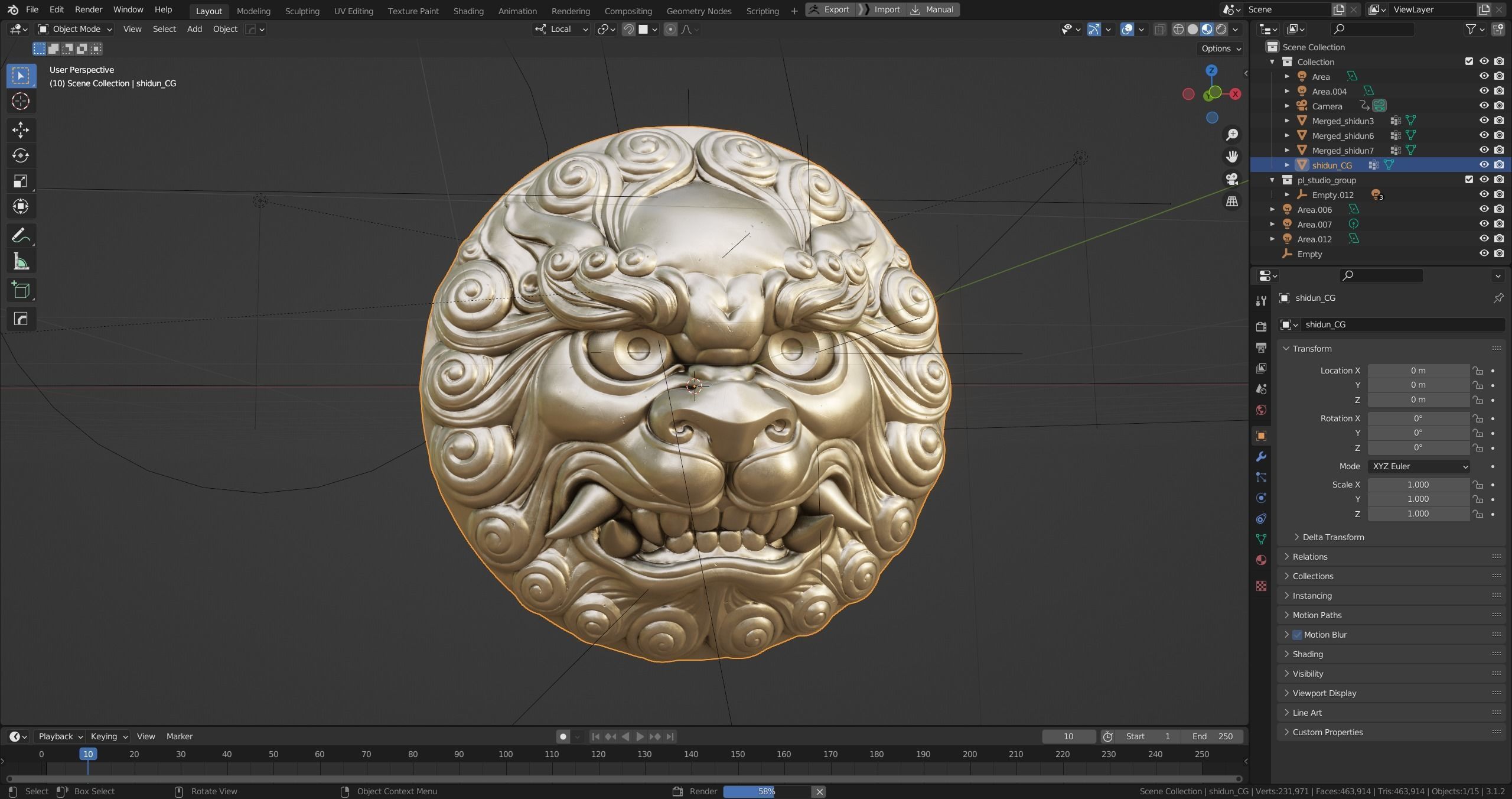 Ancient Chinese traditional culture lion head relief shield 3D model_5