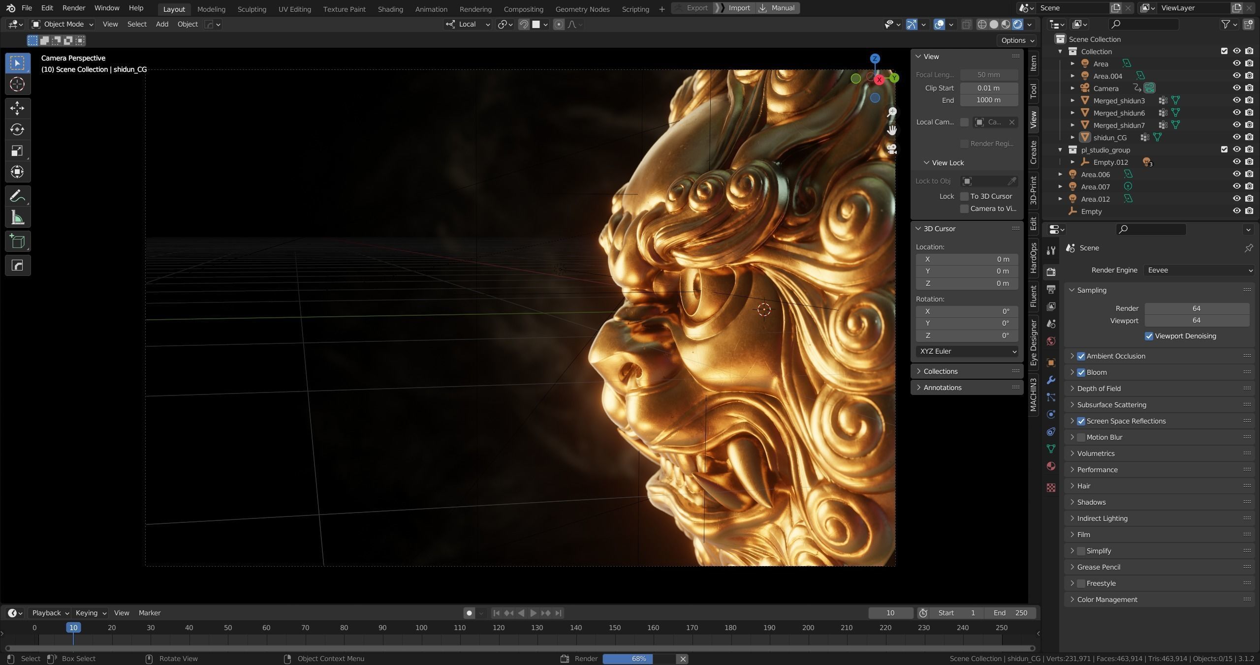 Ancient Chinese traditional culture lion head relief shield 3D model_4
