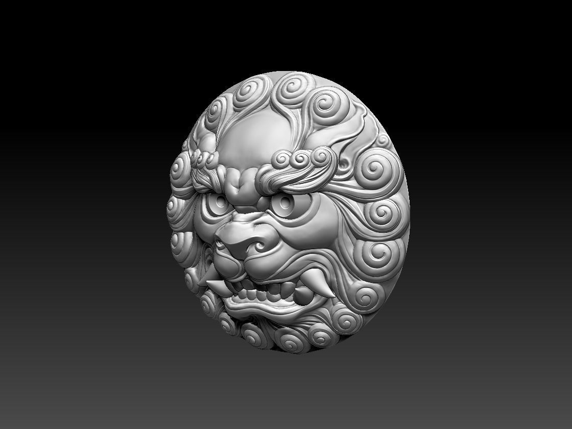 Ancient Chinese traditional culture lion head relief shield 3D model_12