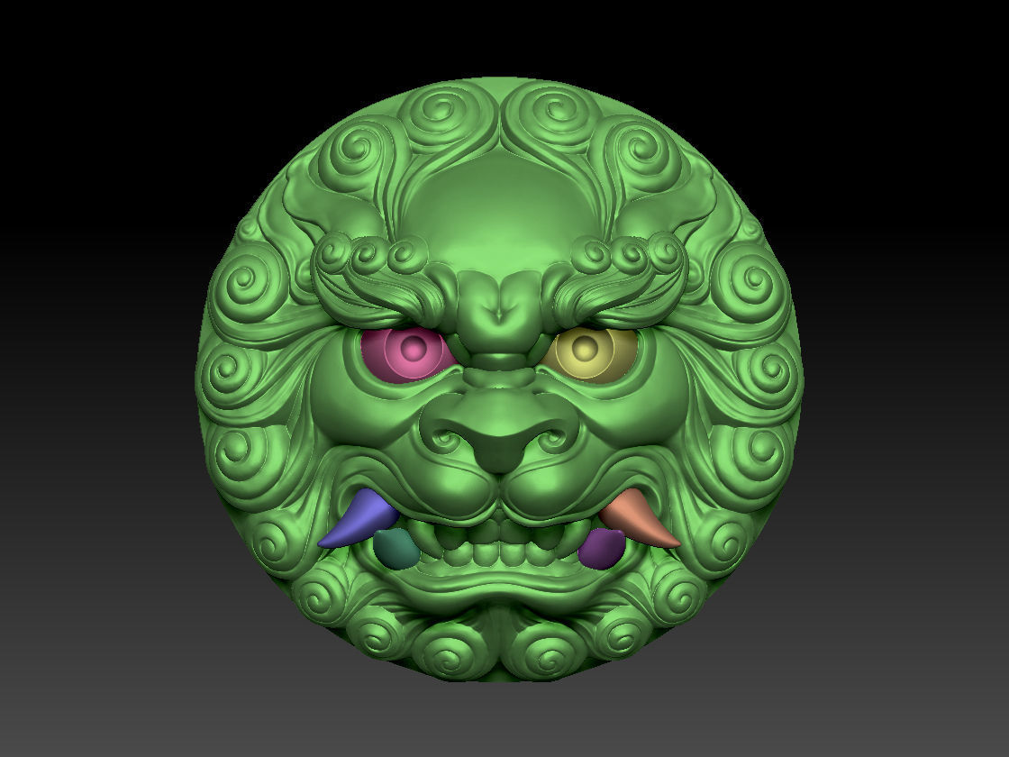Ancient Chinese traditional culture lion head relief shield 3D model_15