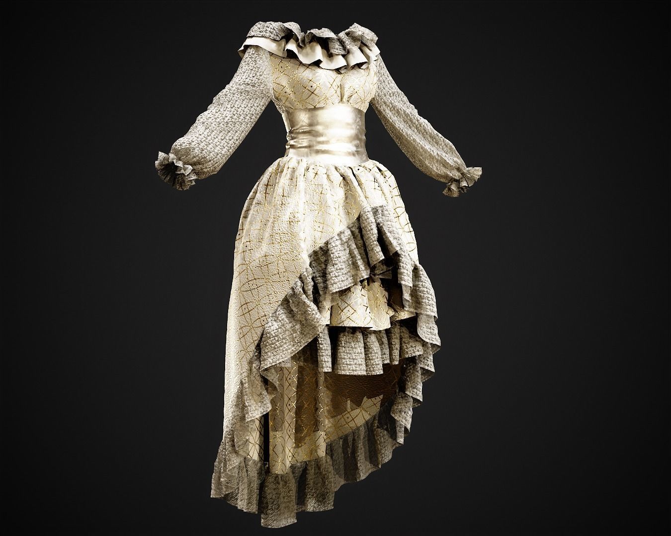 4 Dresses-low poly models-game ready Low-poly 3D model_12
