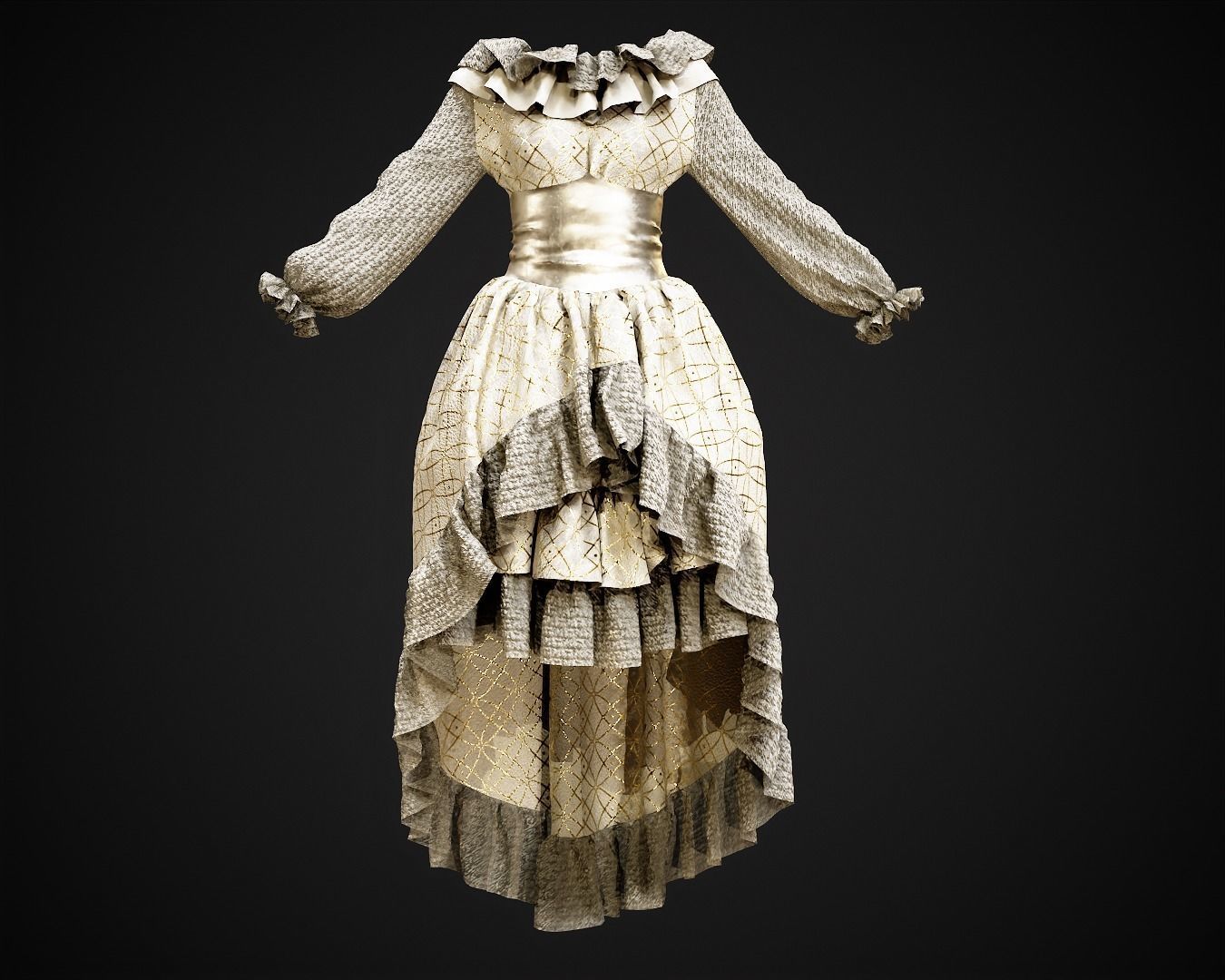 4 Dresses-low poly models-game ready Low-poly 3D model_8