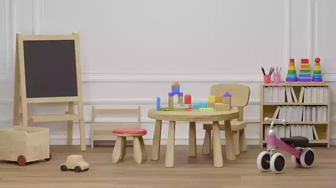 Modern comfortable kids room with toys 