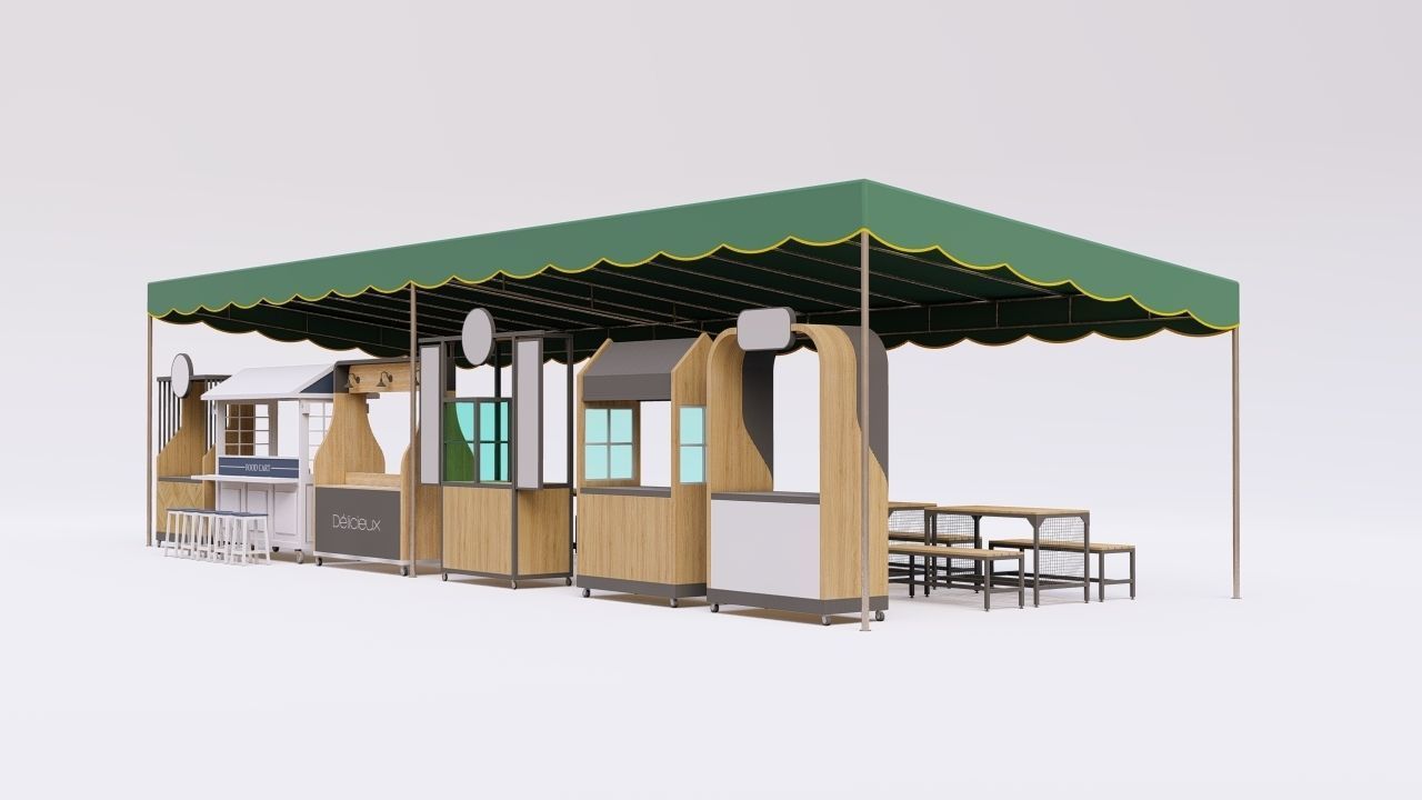 Conventional Tent Food Stall 3D model_1