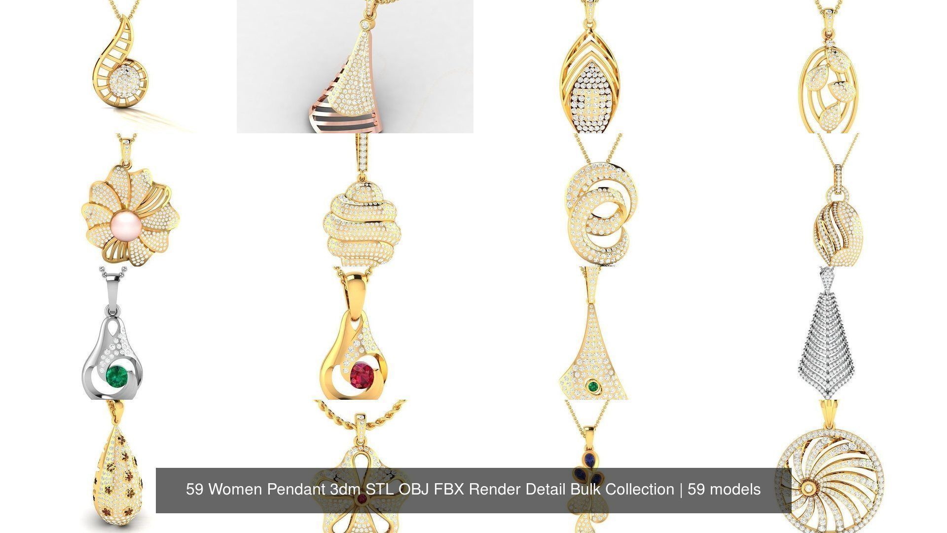 59 Women Pendant 3dm STL OBJ FBX Render Detail Bulk Collection _6