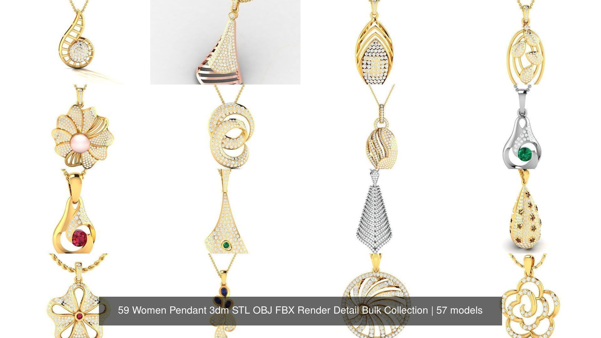 59 Women Pendant 3dm STL OBJ FBX Render Detail Bulk Collection _7