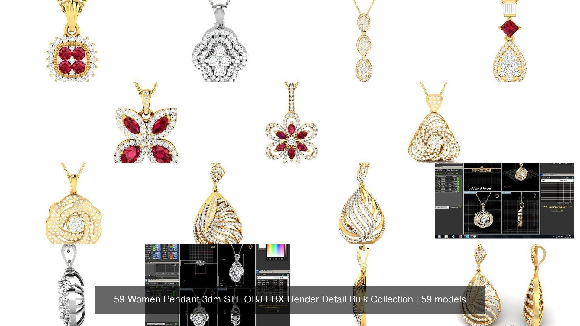 59 Women Pendant 3dm STL OBJ FBX Render Detail Bulk Collection _17