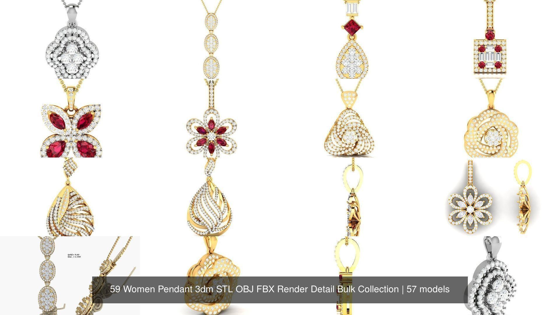 59 Women Pendant 3dm STL OBJ FBX Render Detail Bulk Collection _19