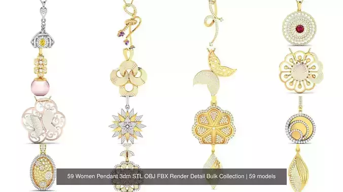 59 Women Pendant 3dm STL OBJ FBX Render Detail Bulk Collection 