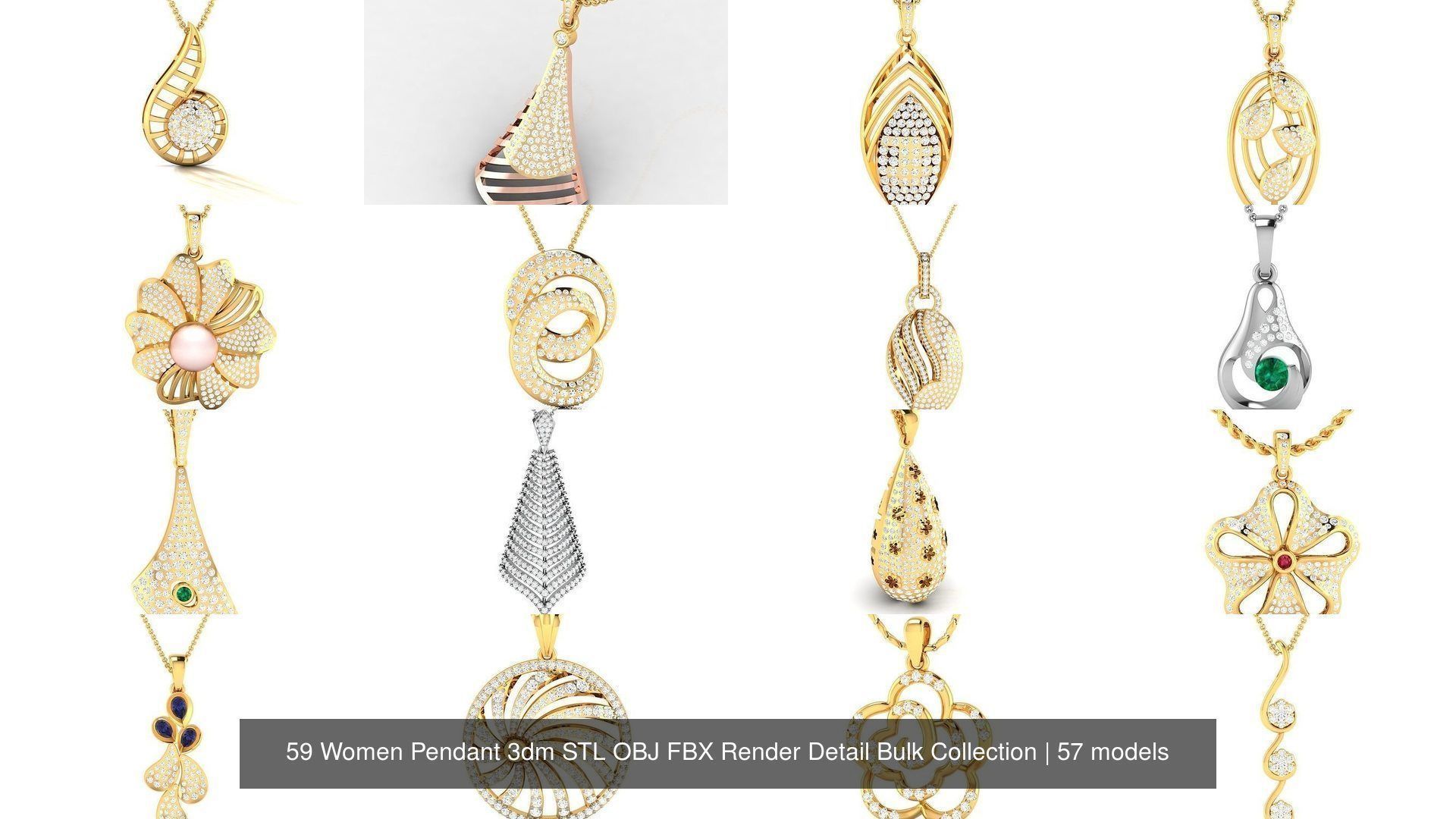 59 Women Pendant 3dm STL OBJ FBX Render Detail Bulk Collection _9