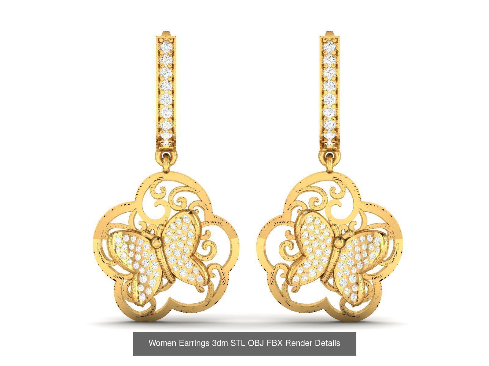 100 Women Earrings 3dm STL OBJ FBX Render Detail Bulk Collection _62
