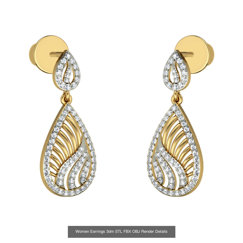 100 Women Earrings 3dm STL OBJ FBX Render Detail Bulk Collection _99