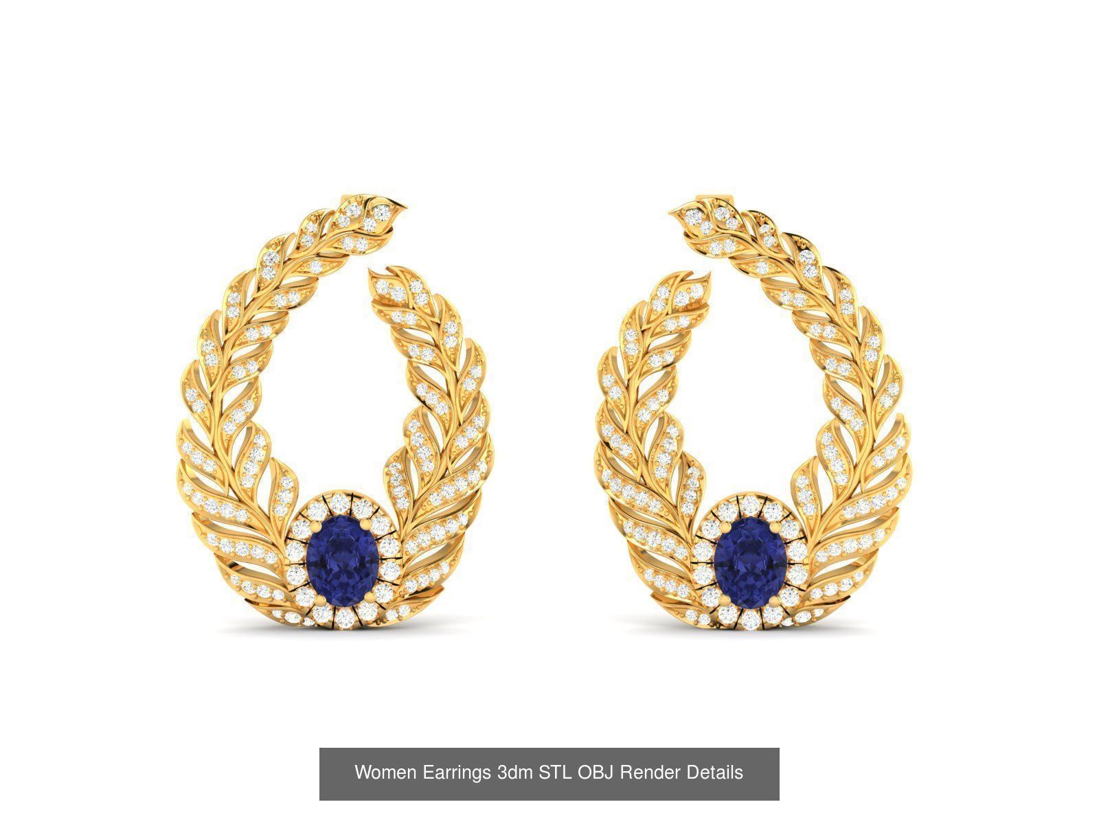 100 Women Earrings 3dm STL OBJ FBX Render Detail Bulk Collection _43