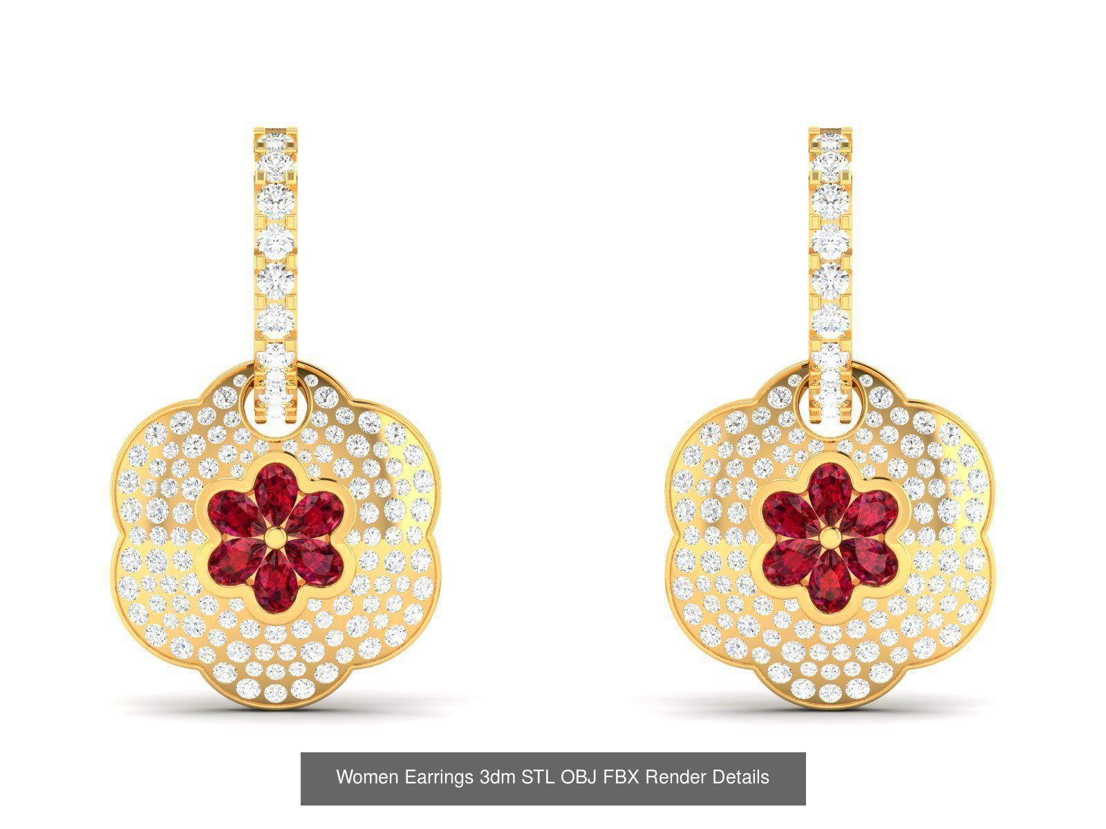 100 Women Earrings 3dm STL OBJ FBX Render Detail Bulk Collection _51