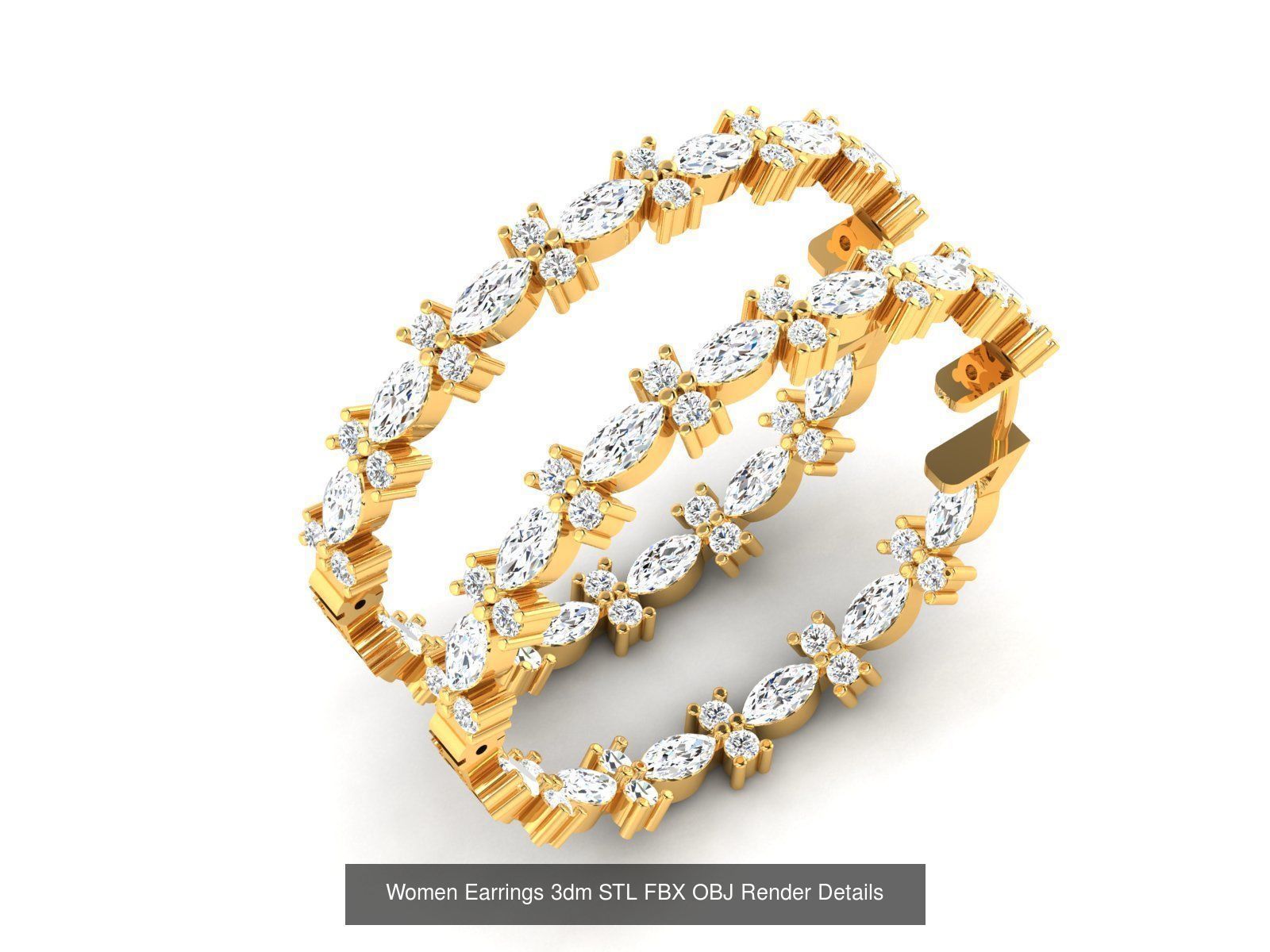 100 Women Earrings 3dm STL OBJ FBX Render Detail Bulk Collection _85