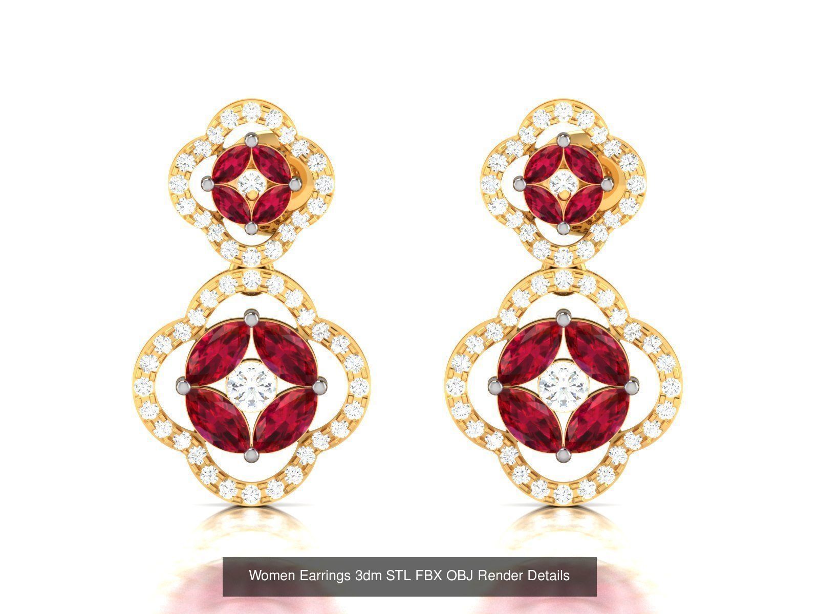 100 Women Earrings 3dm STL OBJ FBX Render Detail Bulk Collection _114