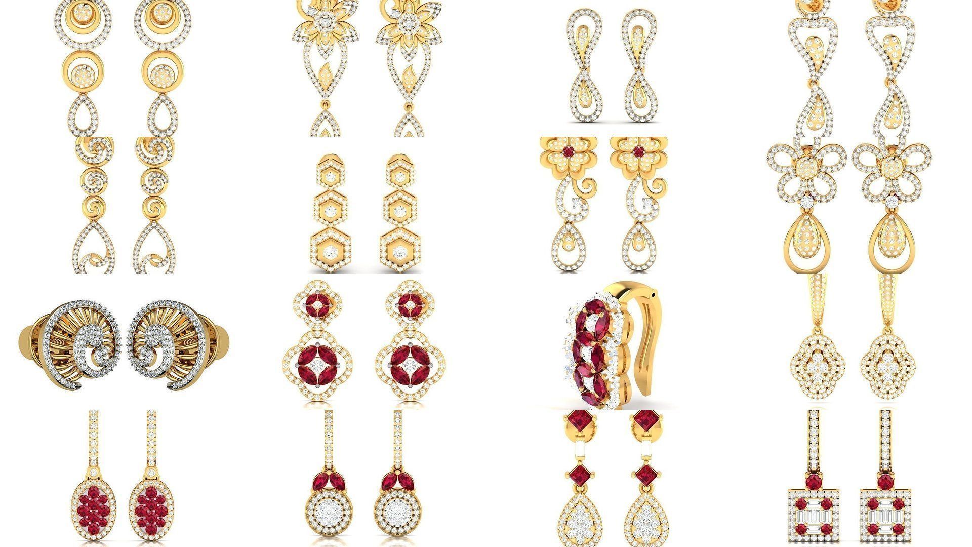 100 Women Earrings 3dm STL OBJ FBX Render Detail Bulk Collection _21