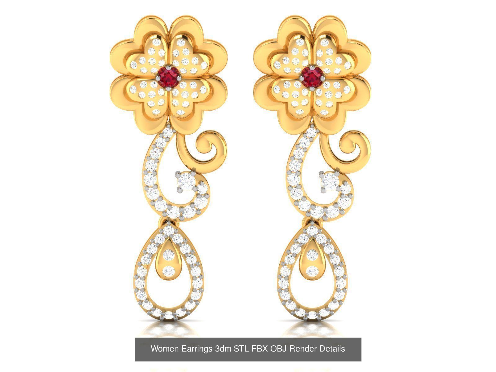 100 Women Earrings 3dm STL OBJ FBX Render Detail Bulk Collection _111