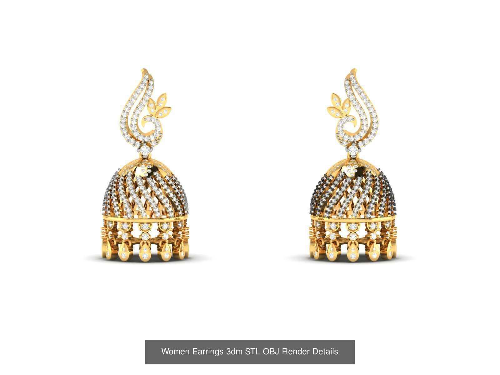 100 Women Earrings 3dm STL OBJ FBX Render Detail Bulk Collection _40