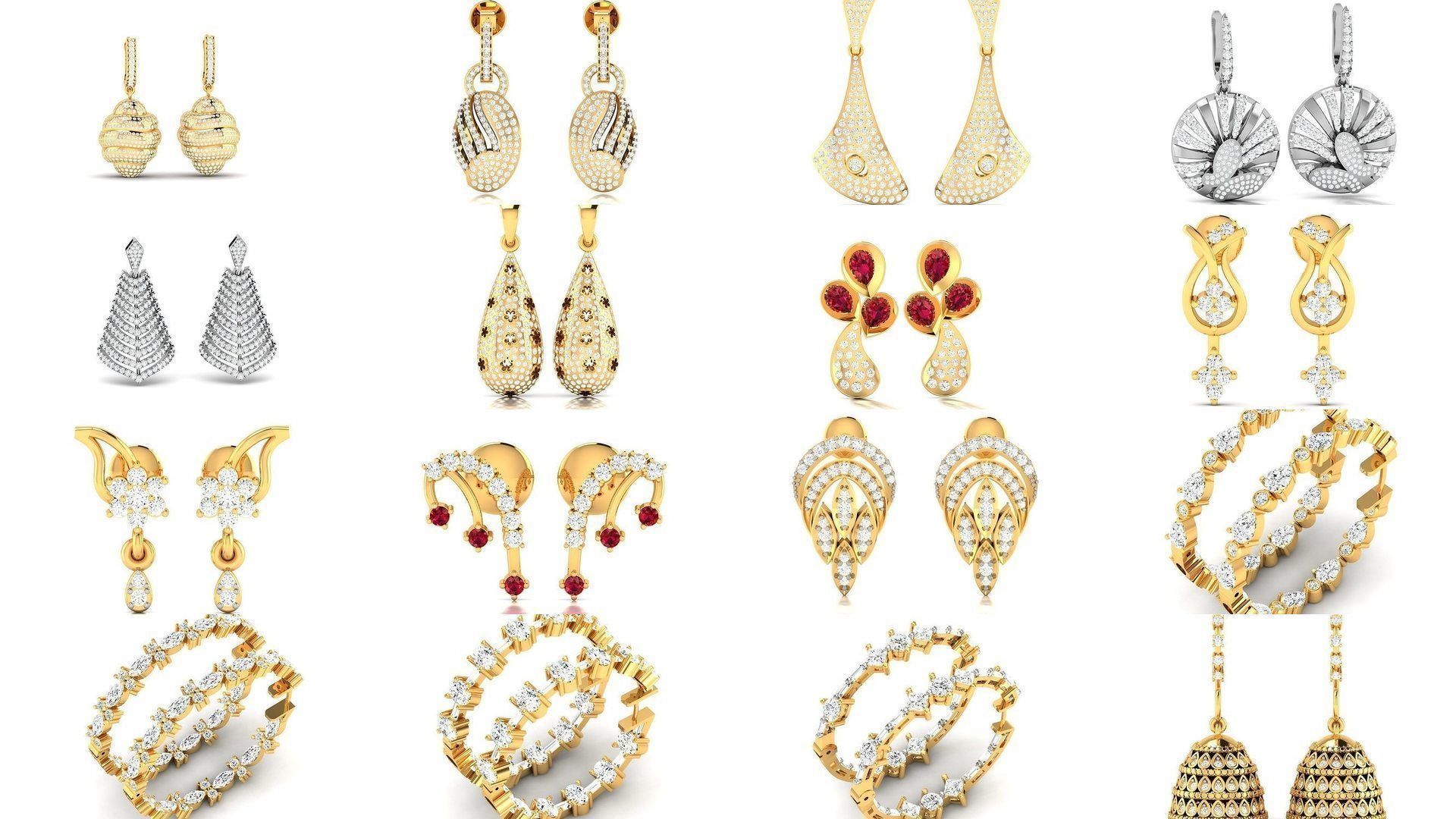 100 Women Earrings 3dm STL OBJ FBX Render Detail Bulk Collection _7