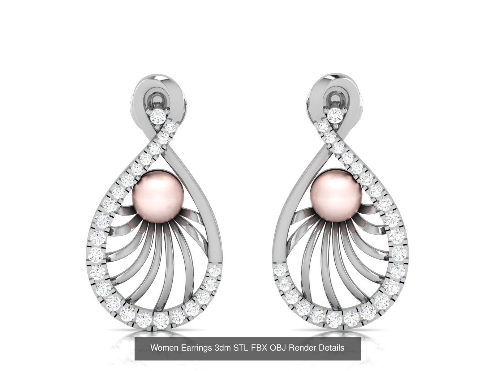 100 Women Earrings 3dm STL OBJ FBX Render Detail Bulk Collection _93