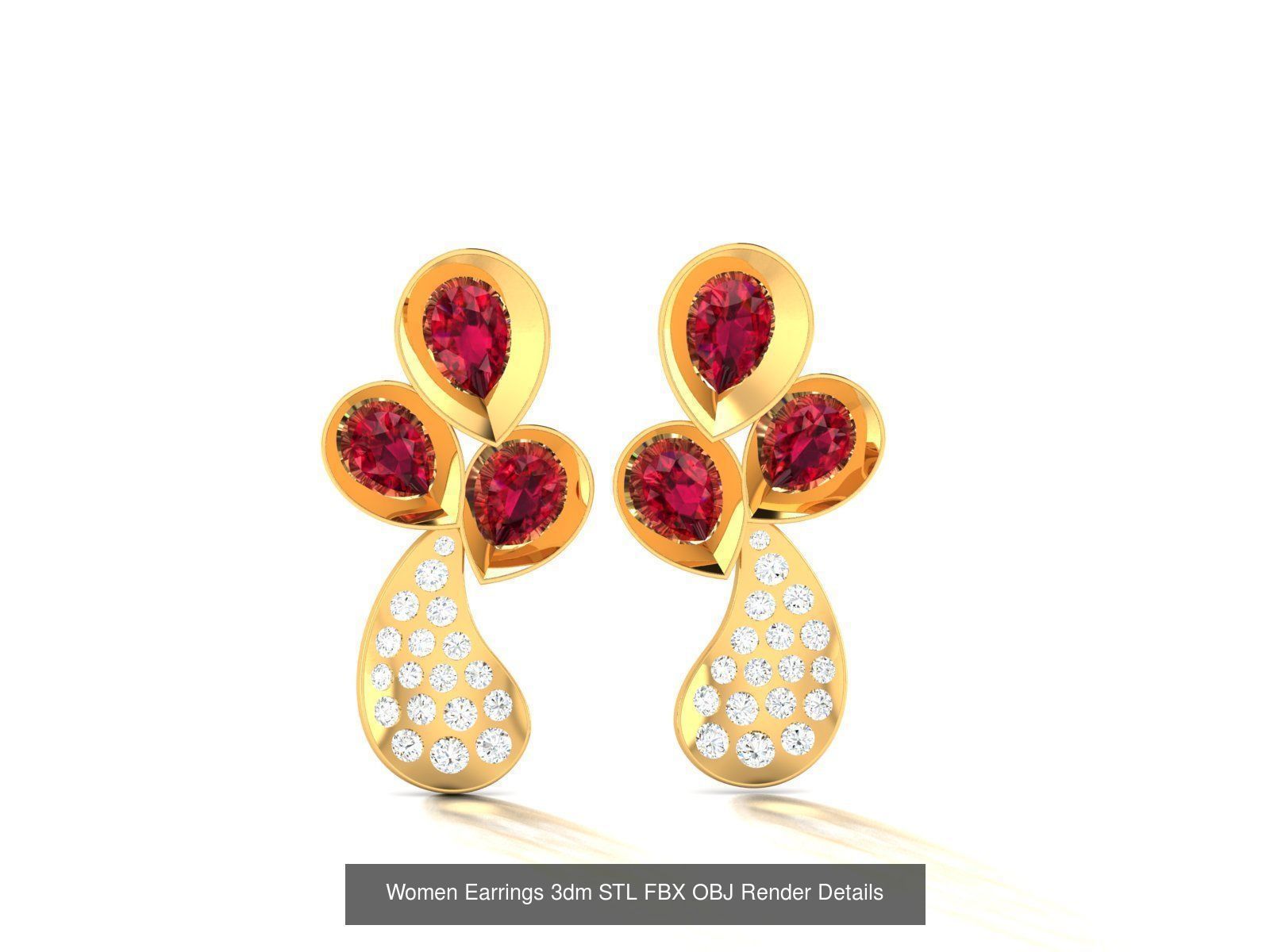 100 Women Earrings 3dm STL OBJ FBX Render Detail Bulk Collection _79