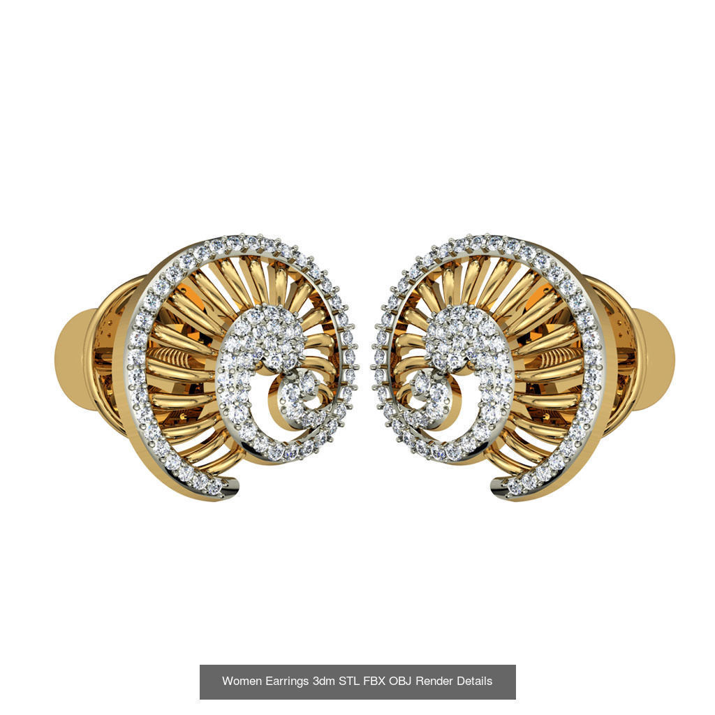 100 Women Earrings 3dm STL OBJ FBX Render Detail Bulk Collection _113