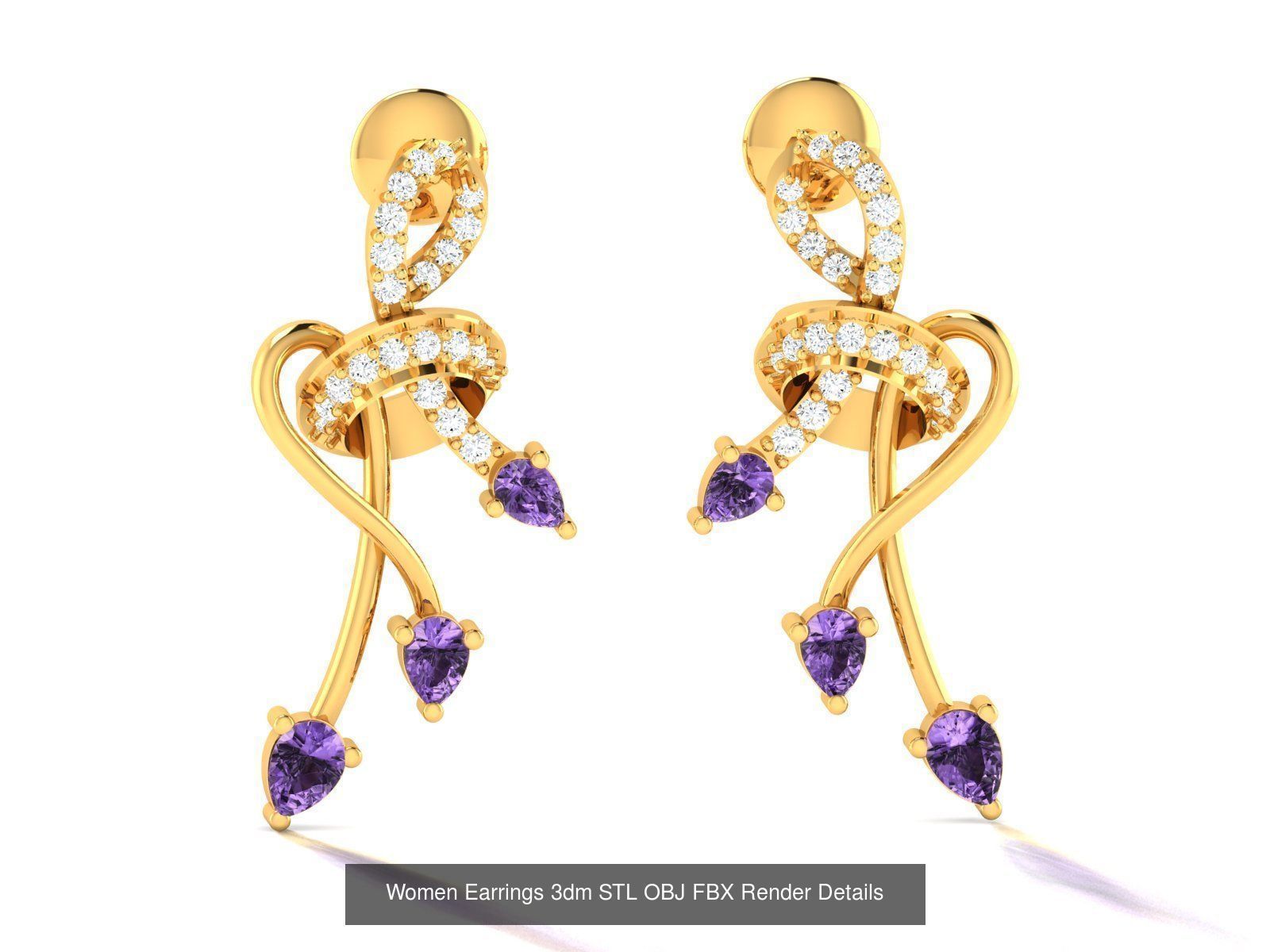 100 Women Earrings 3dm STL OBJ FBX Render Detail Bulk Collection _57