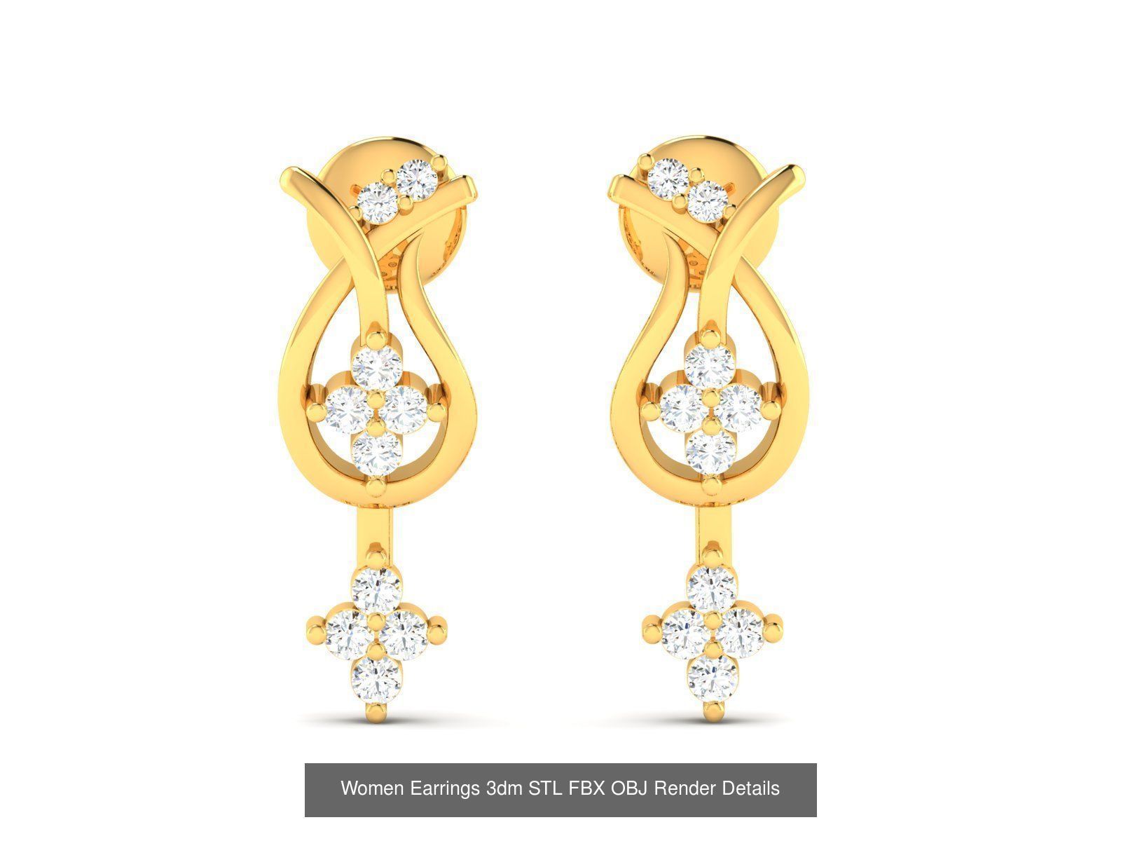 100 Women Earrings 3dm STL OBJ FBX Render Detail Bulk Collection _80