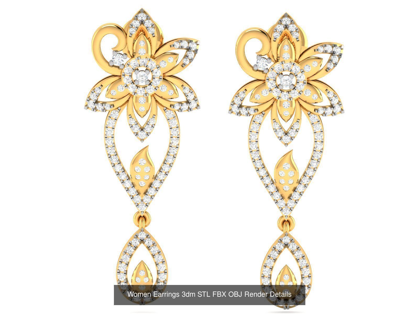 100 Women Earrings 3dm STL OBJ FBX Render Detail Bulk Collection _106