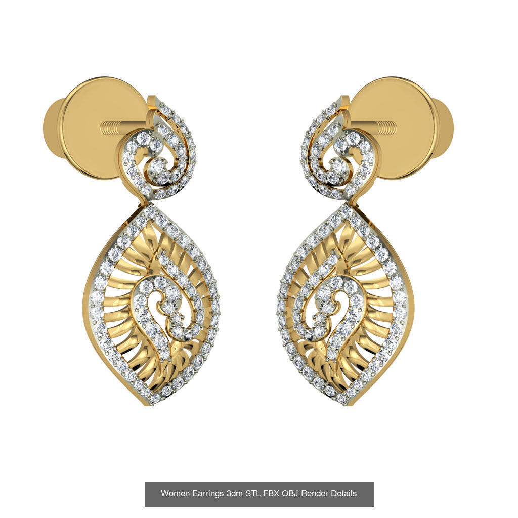 100 Women Earrings 3dm STL OBJ FBX Render Detail Bulk Collection _100